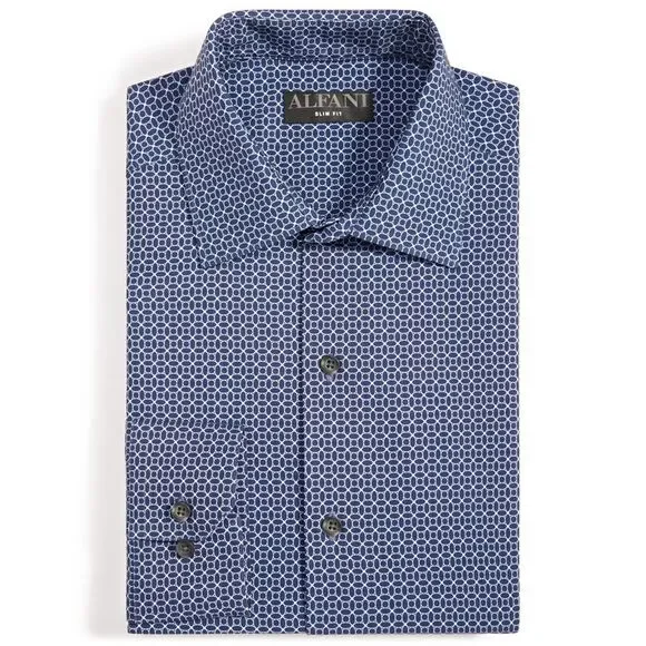 Alfani | Shirts | Alfani Dress Shirt Mens 5155 3435 Navy Slimfit 4way  Stretch Medallion | Poshmark
